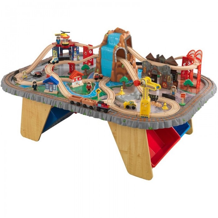 Set trenulet  Waterfall Junction KidKraft cu masa de joaca din lemn